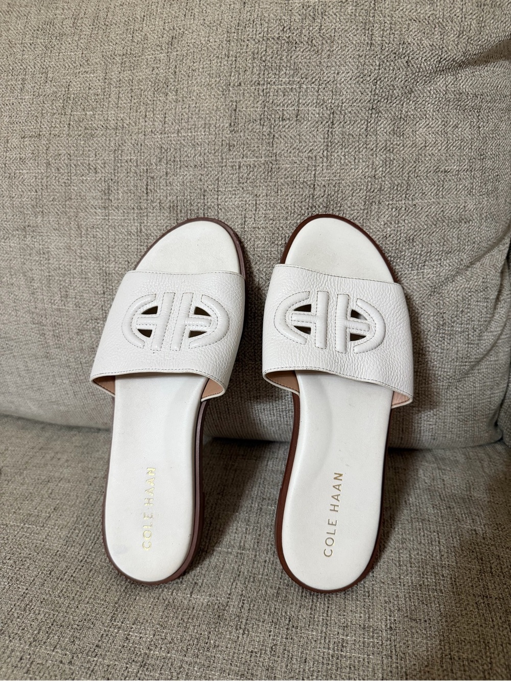 Cole Haan White Leather Slide Sandals